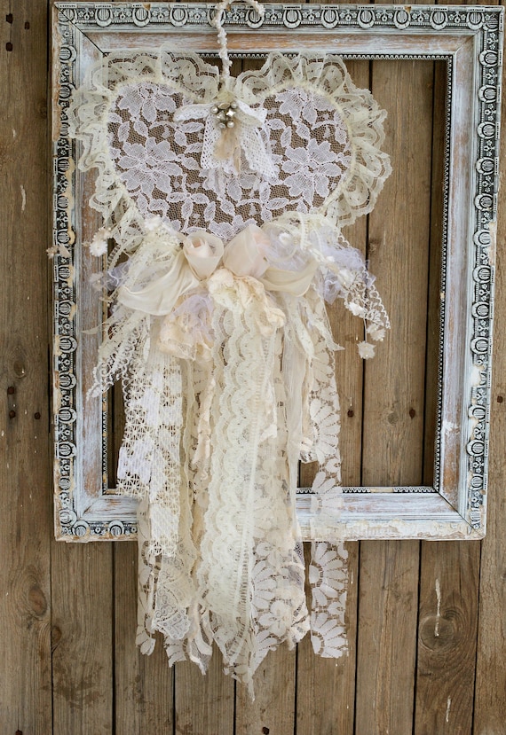 Shabby Chic Wedding Romantic Wedding Decorations Boho Wedding Decor Shabby Chic Bedroom Decor Lace Heart Decor Shabby Cottage Decor
