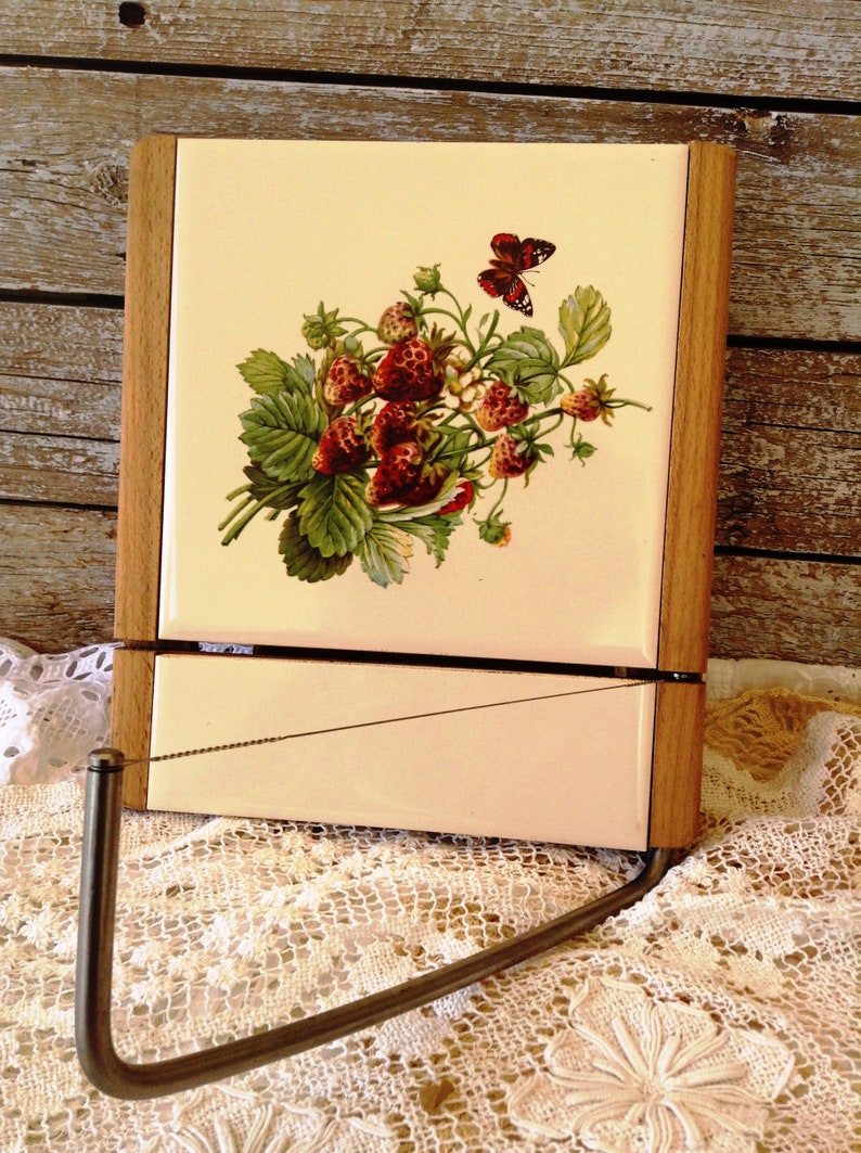 Cheese Plate Cheese Slicer Serving Board Vintage Wood and Tile Cheese Cutting Board English Cheese Wire Cutter Board Farmhouse Kitchen