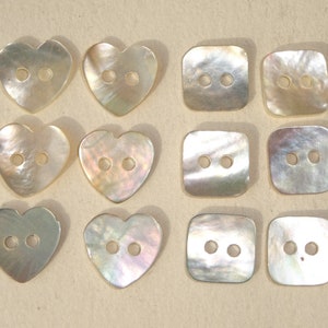Pack of 100 Heart Shaped Shell Buttons / Pack of 100 Square Shell Buttons / 50 of each