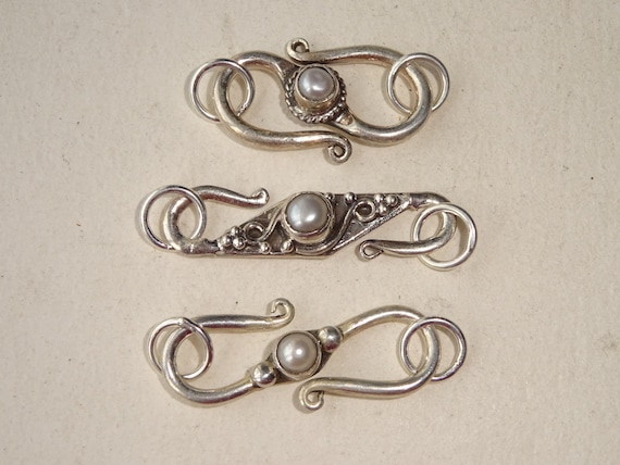 925 Sterling Silver S Necklace Clasps With Pearl Inset With 2