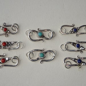 Handmade Sterling Silver S-Clasp: Coral, Turquoise, Lapis Lazuli
