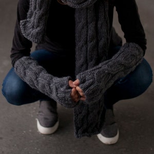 Fingerless Gloves / Arm Warmers / Fingerless Mittens Dark grey - melange