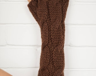 Fingerless Gloves in Brown / Arm Warmers / Fingerless Mittens