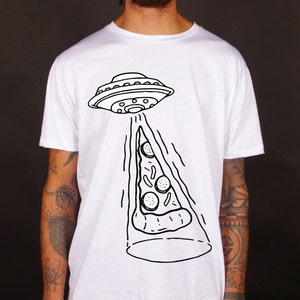 Alien t-shirt, extraterrestrial t-shirt , ufo, t-shirt space, t-shirt galaxy, tees, ufo tees, pizza, abduction, 100% cotton, made in Italy image 1