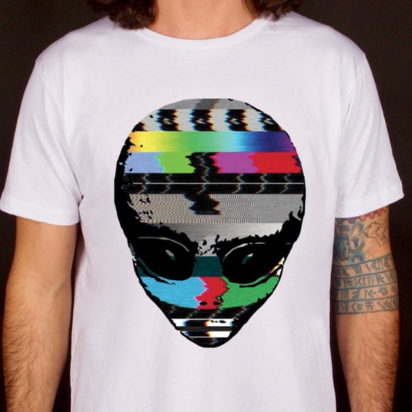 Alien Glitch t-shirt, extraterrestrial t-shirt , ufo tee, t-shirt space, t-shirt galaxy, top and tees, ufo tees, 100% cotton, made in Italy