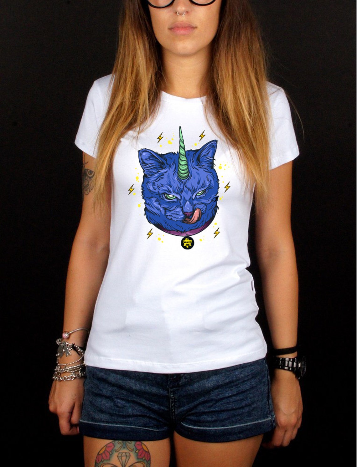 Unicorn Cat Tshirt, Animal Tee, Gift Idea, Evil Tshirt, Unicorn Tee