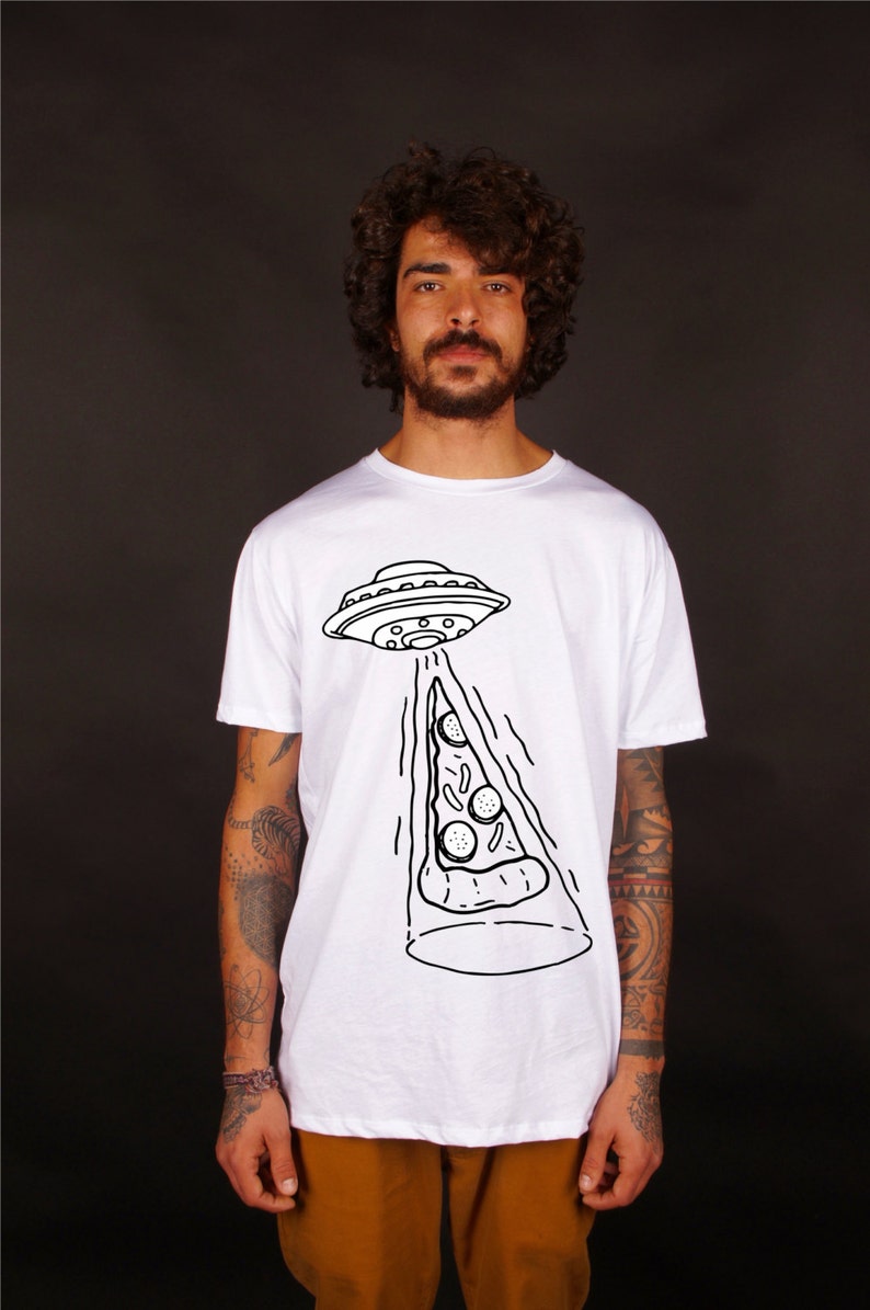 Alien t-shirt, extraterrestrial t-shirt , ufo, t-shirt space, t-shirt galaxy, tees, ufo tees, pizza, abduction, 100% cotton, made in Italy image 1