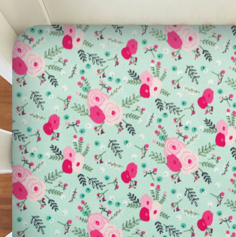 Modern Fitted Crib Sheets Flower Design Floral Baby Girl Etsy