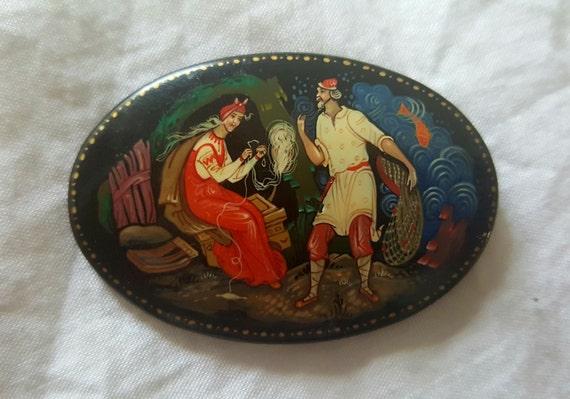 Hand painted lacquer Boxes lacquer russian brooch