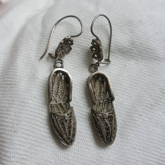 Pair of silver filigree earrings in the form of m… - image 3