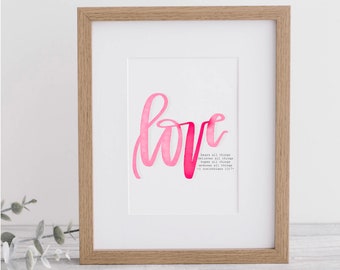 1 Corinthians 13:7 - Love Bears All Things - Calligraphy Print With Mat