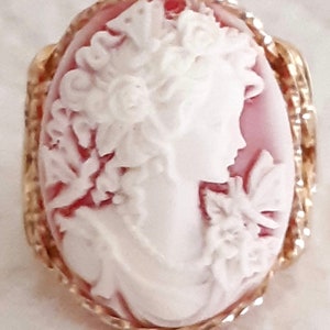 Grecian Goddess Butterfly Resin Cameo Ring 14k Gold gf Red in a cloud