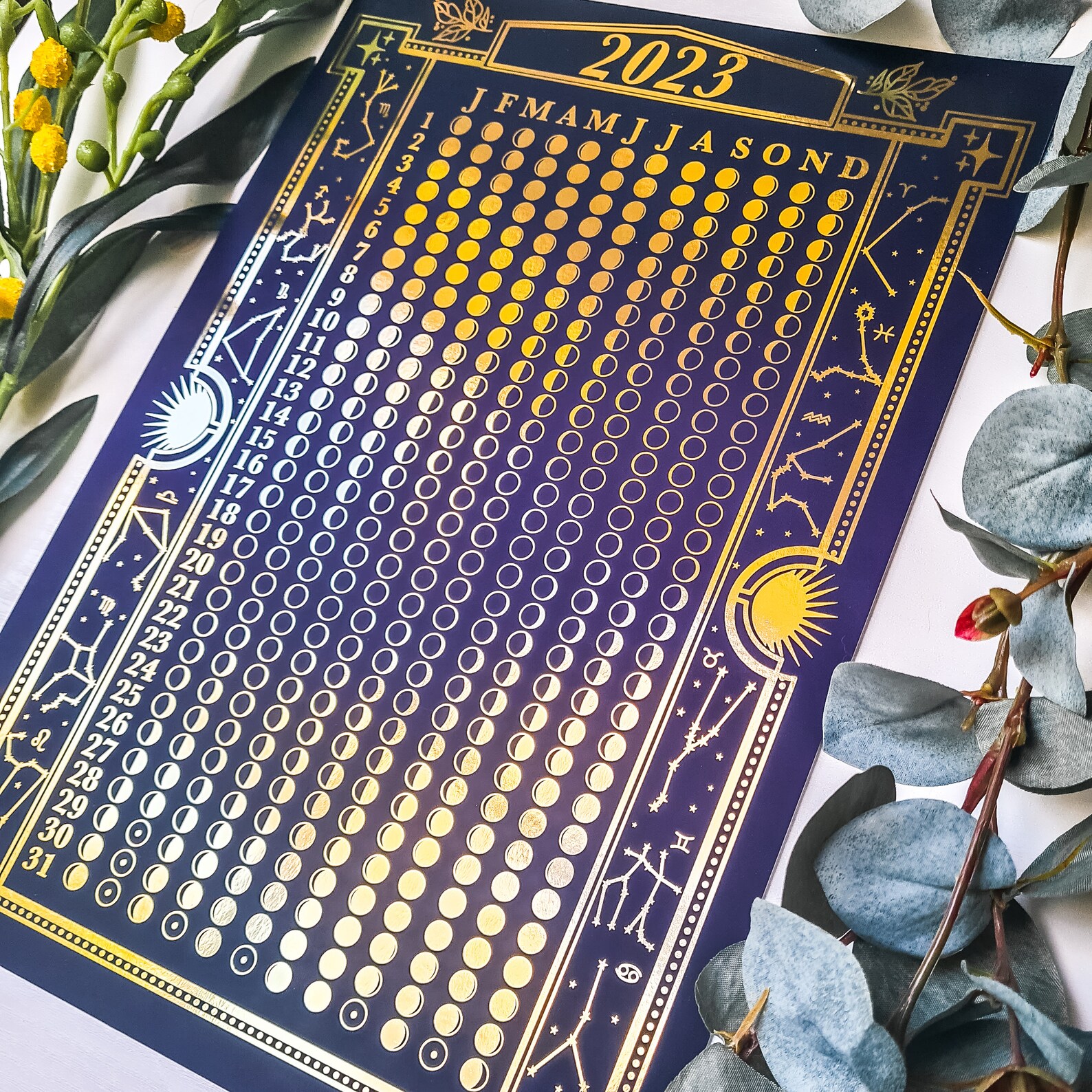 2023 Moon Calendar A4 Gold Foil Printed Calendar Celestial Etsy UK