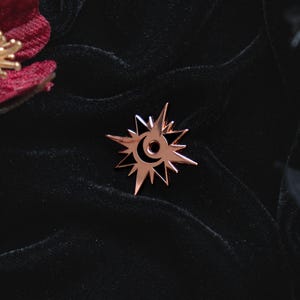 Star Sun and Moon Enamel Pin | Rose Gold Finish | Goth Accessory | Witchy Decor