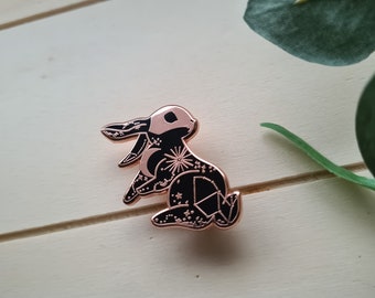 Celestial rabbit black rose gold enamel pin,celestial enamel pin,rabbit enamel pin,rabbit and stars enamel pin,constellations pin,witchy pin
