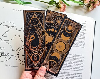 Bookmark, set of bookmarks, witch vibe bookmark, gold bookmark, black bookmark, gothic bookmark, golden bookmark, celestial bookmark