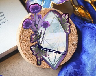 Gemini Crystal sticker, gray flower crystal sticker, pastel goth sticker, witch crystal sticker, crystal witch sticker,by bones and gardens