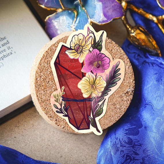 Aquarius Crystal sticker, red crystal flower sticker, pastel goth sticker, witchy sticker, crystal witch sticker, by bones and gardens