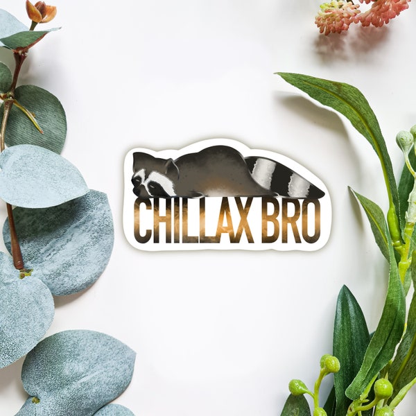 Chilled sleepy raccoon sticker, chill out bro sticker, sleepy raccoon, tired raccoon sticker, chillax bro sticker, bones and gardens