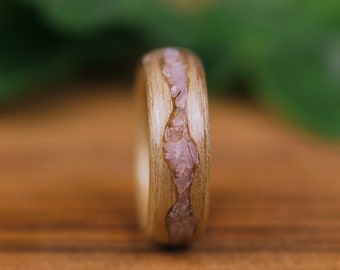 Wooden ring, wooden wedding ring, engagement ring, wedding ring, Aniégré woman wedding ring and Pink Opal cast
