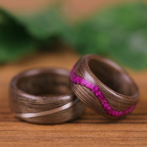 Wooden rings, Walnut, Agathe slice rose, Silver 925, Wooden wedding rings, Wedding rings, engagement wedding rings, men's, women's image 1