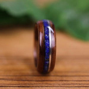 Wooden ring, Violet wood, Wooden wedding ring, Lapis lazuli, Argent925, Wedding rings, engagement, men's rings, women's rings