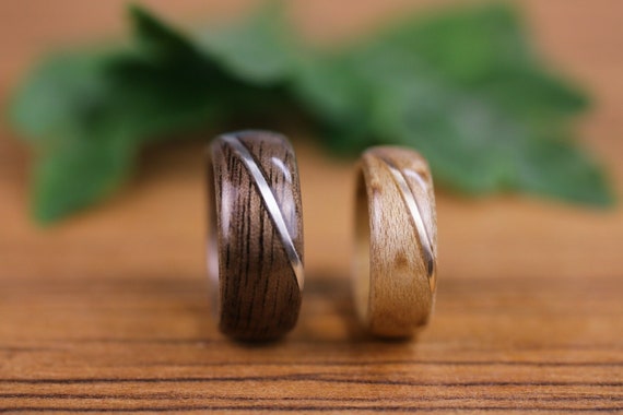 Wooden Rings, Walnut, 14k Gold, Speckled Erable, Silver925, Wooden