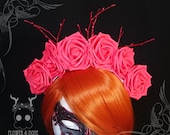 Red Rose with Glitter Red Twigs Flower Crown | Floral headband headdress festival cosplay lolita fantasy