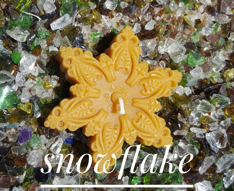 Beeswax Candle, Beeswax Snowflake Candle, Ornate Snowflake Candle, Handmade image 1