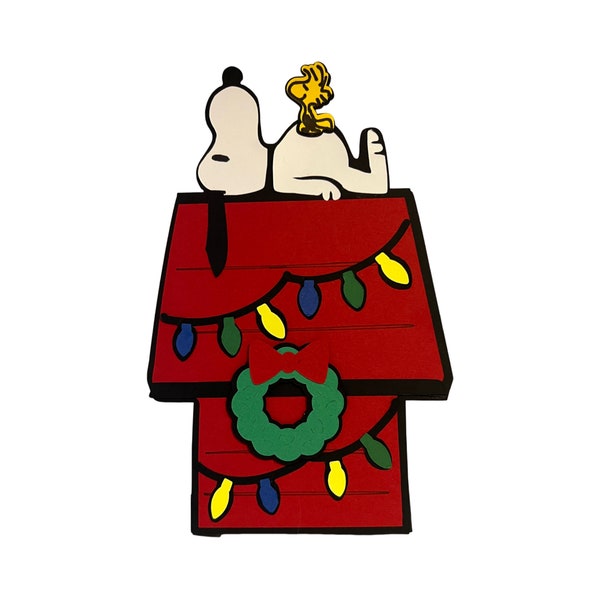 Happy Holiday Christmas House 3D Snoopy Fold-Out Unique Best Greeting Card