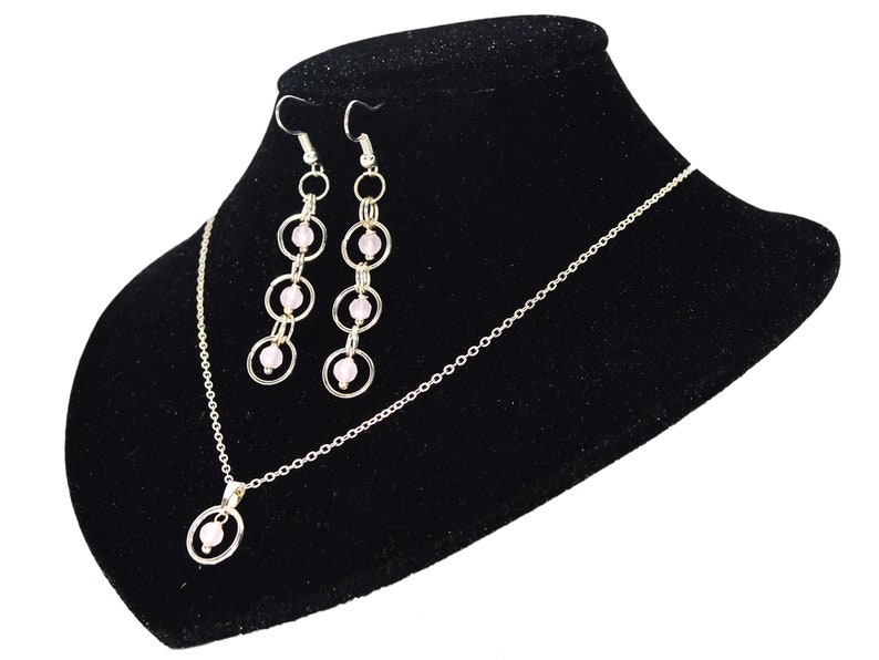 dainty choker necklace drops with bead Rose quartz necklace and earrings rose quartz earrings rose quartz pendant rose quartz choker
