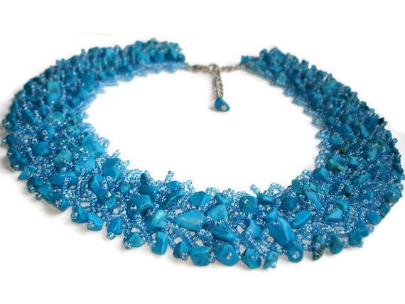 Blue Charm Necklace Blue Bib Necklace Chunky Feminine Necklace Blue Bold Necklace Statement Necklace Large Turquoise Necklace