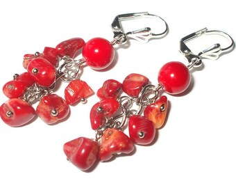 Brautparty Geschenke Ohrringe Rote Koralle Ohrringe Boho Chic Schmuck Korallen Tropfen Ohrringe Halbedelstein Schmuck Hochzeit Party Ohrringe