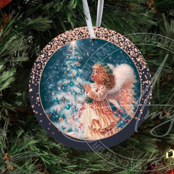 Little Angel Christmas Ornament PNG Sublimation Designs, Round Ornament, Vintage Pastel Angel, Merry Christmas PNG, Instant Digital Download