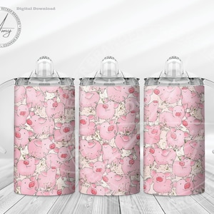 Kid's Piggies 12oz Skinny Straight Tumbler Diseños de sublimación Descarga digital Tumbler Wrap PNG JPG Cute Sippy Cup, Botella de agua para niños
