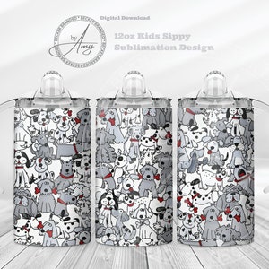 Kid's Cute Dog 12oz Sippy Cup, Sublimation Designs, Digital Download, 12oz Tumbler Wrap PNG, Cute Sippy Cup Wrap, Kids Water Bottle