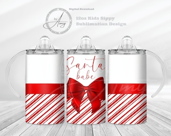 Kid's Santa Babe Christmas 12oz Sippy Cup Diseños de sublimación Descarga digital 12oz Tumbler Wrap PNG, Lindo Sippy Cup Wrap, Botella de agua para niños