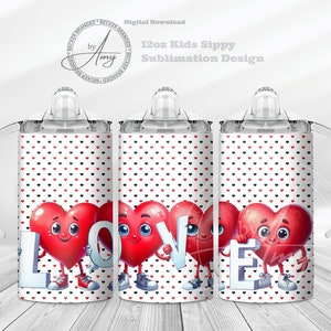 San Valentino per bambini Love Hearts 12oz Sippy Cup Sublimation Designs Download digitale 12oz Tumbler Wrap PNG Simpatico Sippy Cup Wrap, Bottiglia d'acqua per bambini