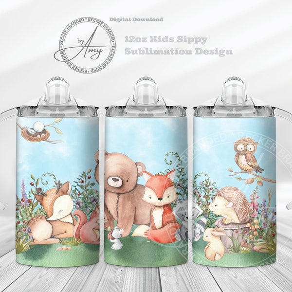 Kid's Woodland Animals 12oz Sippy Cup Sublimation Designs Digital Download 12oz Tumbler Wrap PNG, JPG Cute Sippy Cup Wrap, Kids Water Bottle