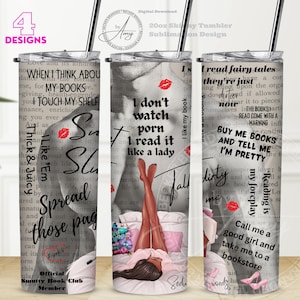 Smut Book Reader 20oz Skinny Straight Tumbler Adult Reading Sublimation Designs Tumbler Digital Download Tumbler Wrap, 4 PNG Designs