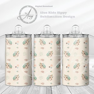 Boho Sea Turtles per bambini Disegni di sublimazione della tazza Sippy da 12 once, Download digitale, Tumbler per bambini da 12 once PNG, Tazza Sippy carina, Bottiglia d'acqua per bambini