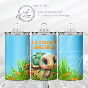 Turtley adorabile 12oz Sippy Cup sublimazione disegni per bambini Download digitale, 12oz Tumbler Wrap PNG JPG Cute Sippy Cup Wrap, Bottiglia d'acqua per bambini