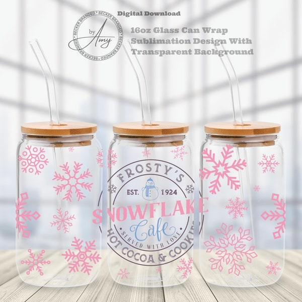 Winter Vibes 16 oz Libbey Glass Can Tumbler Sublimation Design, Instant Digital Download PNG, Snowflake Cafe Holiday Glass Jar Tumbler Wrap