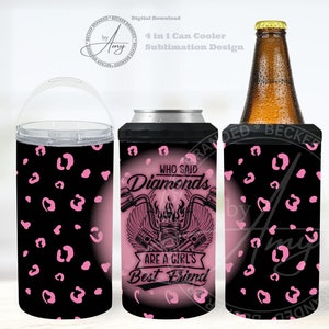 Motorcycle 16oz 4 in 1 Can Cooler Sublimation Designs, Digital Download, Straight Tumbler Wrap, Biker Girl Sublimation Can Holder, PNG, JPG