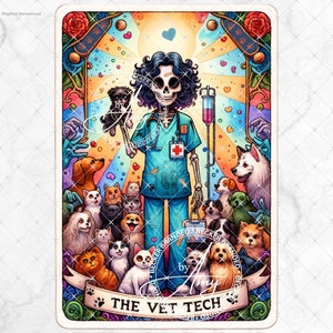 Le vétérinaire Tech Tarot carte PNG, T-shirt squelette sarcastique Sublimation Design, téléchargement numérique instantané, drôle de squelette amoureux des animaux TShirt PNG