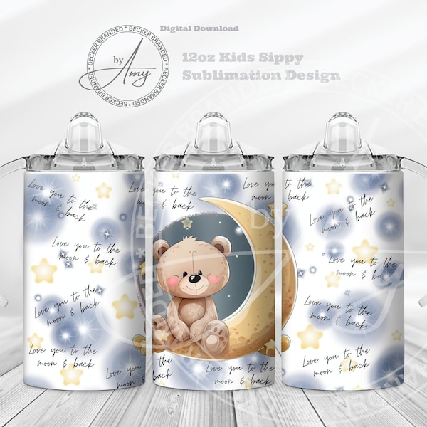 Kid's Love You To The Moon 12oz Sippy Cup Sublimation Designs Digital Download 12oz Tumbler Wrap PNG, Cute Sippy Cup Wrap, Kids Water Bottle