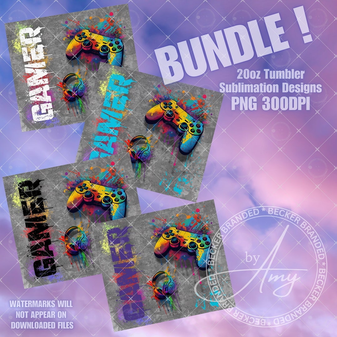 Gamer 20oz Skinny Straight Tumbler Wrap Sublimation Design Bundle ...