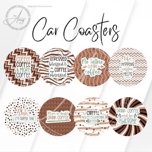 Coffee Lover Car Coaster Ornament Bundle Sublimation Designs, Instant Digital Download PNG File, Printable Graphic, Adult Humor PDF Template