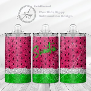 Anguria Sweetie per bambini 12 once Skinny Straight Tumbler Design a sublimazione, Download digitale PNG, Tumbler Wrap, Cute Sippy Cup, Bottiglia d'acqua