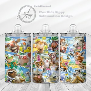 Disegni di sublimazione per tazza Sippy da 12 once per bambini, download digitale, involucro per bicchiere da 12 once PNG, JPG, involucro per tazza Sippy carino, bottiglia d'acqua per bambini